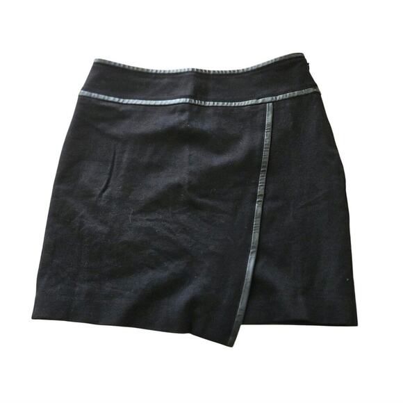 White House Black Market Dresses & Skirts - White House Black Market Mock Wrap Black Skirt Faux Leather Trim Size 6